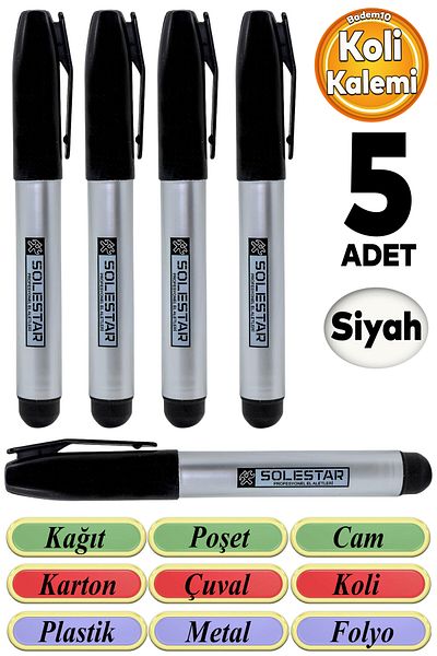 Badem10 Black Waterproof Pen - 5 Pcs Metal Glass Sack Marking and Marking Pen