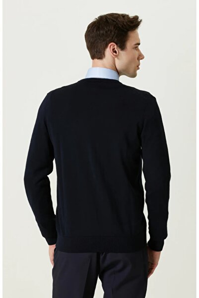 Sarar Інтерв'ю Sarar V-подібний комір Екстрафінна вовна Синій трикотажний светр