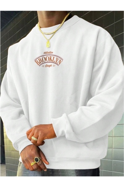Hunors Sportswear & Company Men's Oversize Brooklyn Laugh Printed Crew Neck Sweatshirt