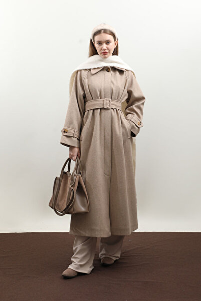 ZÜLAYS Manşeti Kemerli Uzun Kaban Vizon