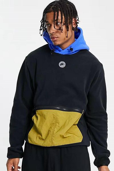 Nike Sports Therma Fit Utility Hooded Fleece Men's Hooded Fleece Sweatshirt Black Blue Mustard