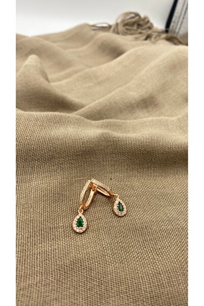 SURA SILVER YEŞİL DAMLA MODEL ZİRKON 925 AYAR ROSE GÜMÜŞ KÜPE