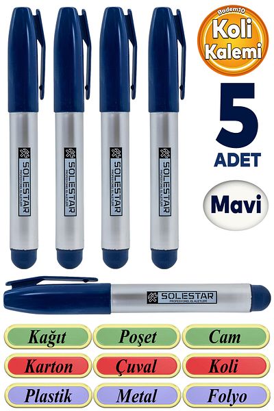 Badem10 Blue Pen Metal Glass Sack - Waterproof, Anti-Removal Parcel, 5 Pcs Marking Marking