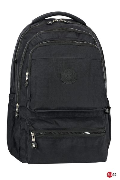 Bliss Black Unisex Daily & School Backpack Crinkle Fabric Backpack with Laptop Compartment