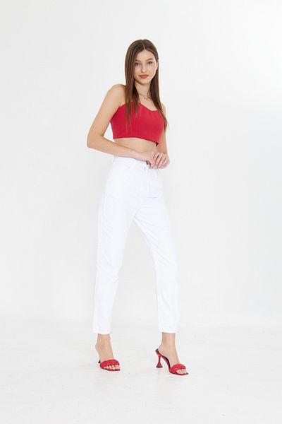 Kutaf Alb Talie înaltă nu arată interior Premium Mom Jean