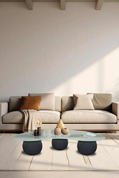 Decorita Cam Orta Sehpa | 3 Toplu Cam Sehpa | Polisitiren Ayaklı | Satina Cam...