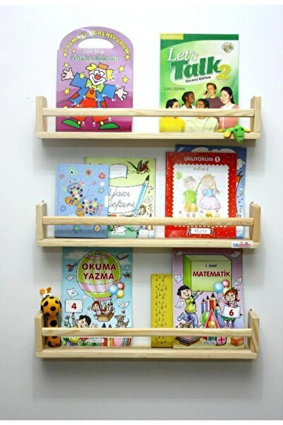 decoraid Montessori Kitaplık Eğitici Çocuk Raf 50 Cm 3'lü Huş Ağacı