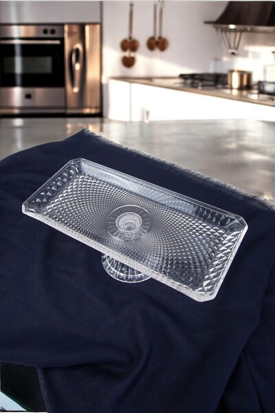 ARGKRİSTAL Rectangular Service Presentation Plate Decored 30X14X10 cm