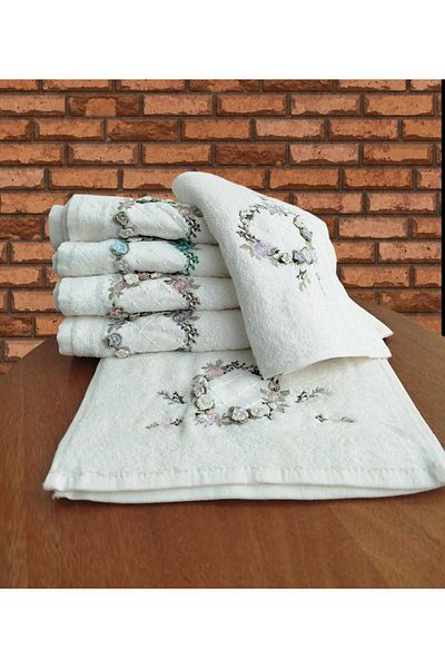 Fiesta Κρέμα Liza Handcrafted Bamboo Towel - 30X50, 6 τεμάχια 3D κεντημένο