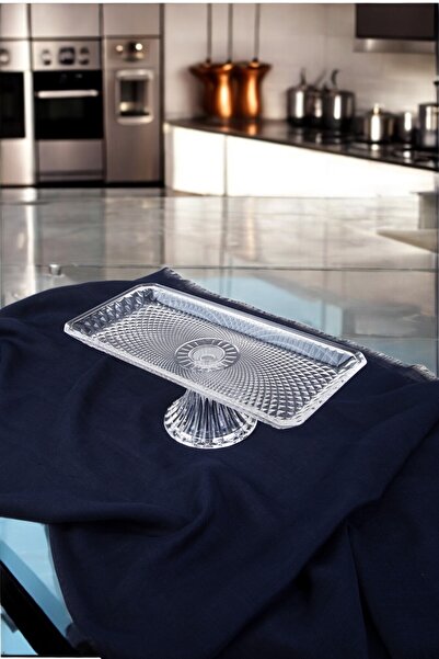 ARGKRİSTAL Rectangular Service Presentation Plate Decored 30X14X10 cm