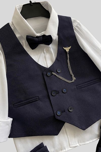 Turuncu Gardrop Matrix Vest Chain Boy's Suit Navy Blue