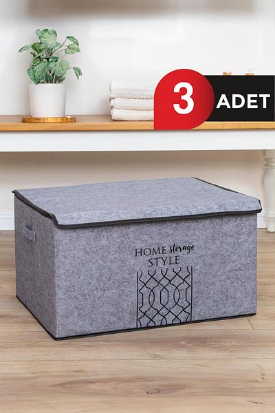 ALAS Mega Plus Gray Felt Lid Box - 57X41X31 Cm, 3 Pcs