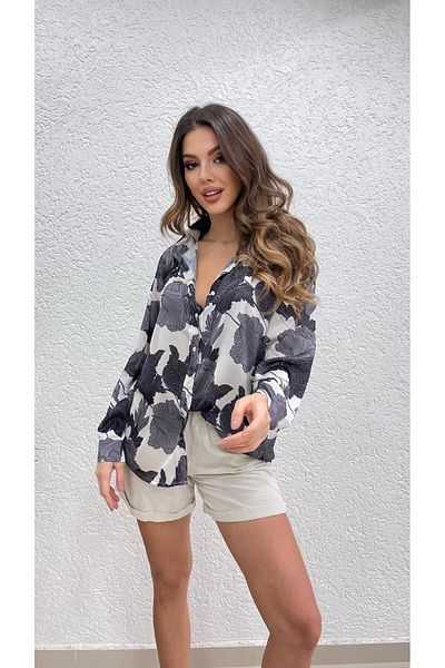 MODA Cămașă lungă din șifon cu model negru pentru femei