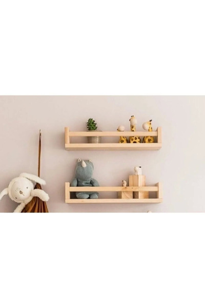 decoraid Ahşap Montessori Raf Eğitici Bebek Çocuk Odası 2li Kitaplık Raf 50 CM