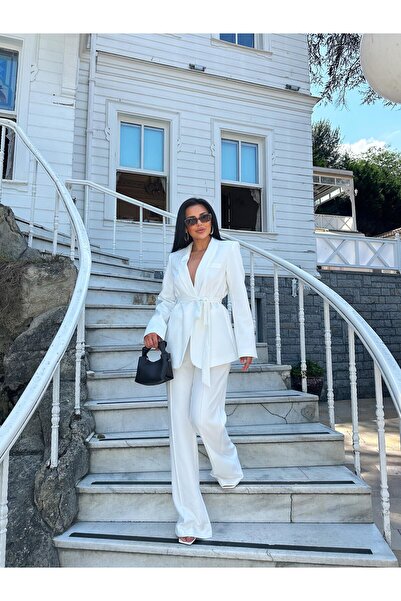 Bella Breeze Kadın Kuşak Detaylı Ceket Pantolon Takım Elbise