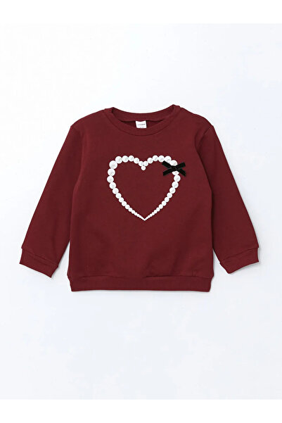 LC Waikiki LCW Kids Burgundy Crew Neck Κοριτσίστικο φούτερ με κορδέλα 2 τεμαχίων