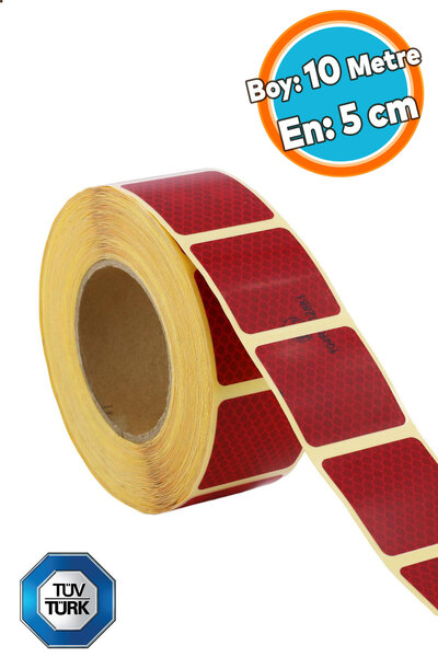 NZB Tüvtürk Approved Red Cut Reflective Tape Night Glowing Width 5 cm 10 Mt W...