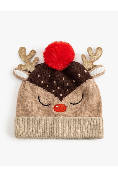 Koton Beanie with Deer - Pompom Detail