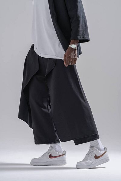 Superbluemexico Men's Baggy Samurai Chinese Black Loose Pants