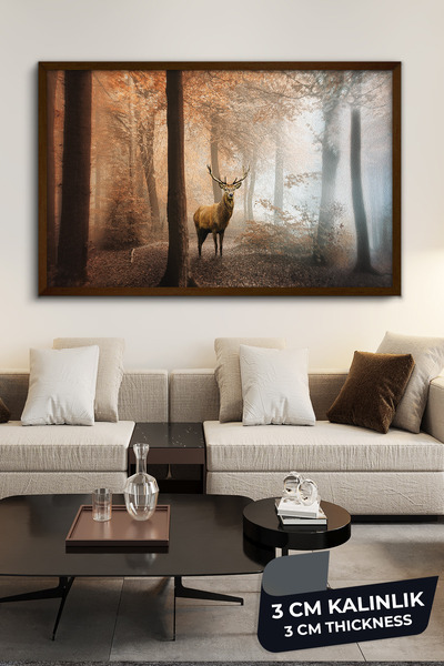Evimemoda Geyik Orman Kahverengi Çerçeveli Kanvas, Canvas Tablo