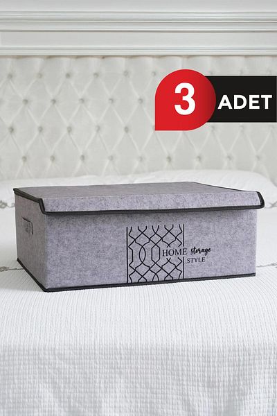 ALAS Gray Felt Covered Base Box - 50X40X19 Cm, 3 Pcs