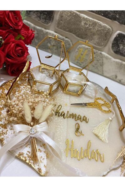 LAYLAEVENTS Engagement and Ring Tray - Girl Wishing, Scissors, Groom Coffee Original Epoxy