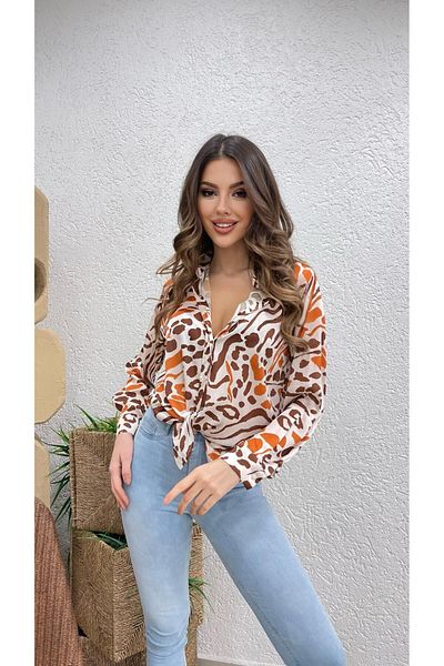 MODA Дълга дамска риза от шифон с шарка Таба