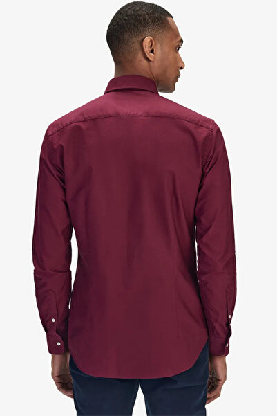 alenmeza Ανδρικό πουκάμισο μπορντό Oxford με κουμπιά από βαμβακερή λύκρα με λεπτή εφαρμογή casual χωρίς τσέπες