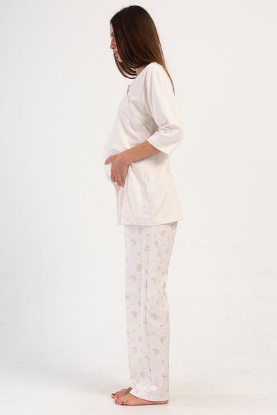 VİENETTA Women's Capri Sleeve Maternity & Maternity Beige Pajamas C6T6N0O504