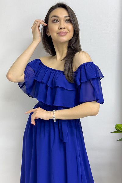 thezkscom Saks Blue Carmen Madonna Collar Plus Size Chiffon Dress