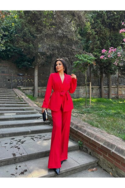 Bella Breeze Kadın Kuşak Detaylı Ceket Pantolon Takım Elbise