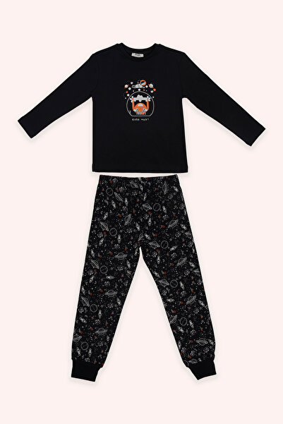 Panço Erkek Çocuk Uzay Baskılı Siyah Pijama Takımı