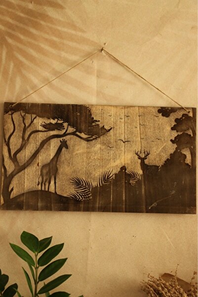 Hoyatap Safari Temalı Oyma Desenli Dekoratif Rustik Tablo