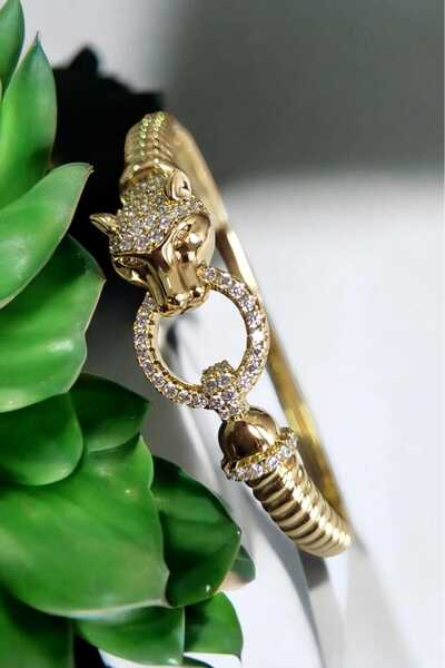 Öze Aksesuar KAPLAN BAŞLI KUYUMCU İŞÇİLİĞİ KARARMAZ-ANTİALERJİK 14 AYAR ALTIN...