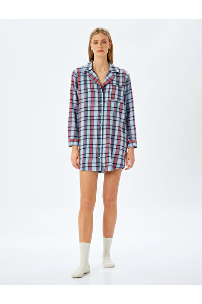 Koton Cămașă de noapte cămașă cu mânecă lungă în carouri din bumbac