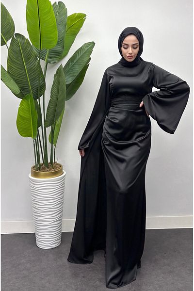 Tesettür Diyarı Women's Arabella Satin Fish Evening Dress with Cape