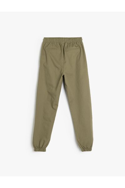 Koton Cotton Jogger Trousers with Tie Waist Pocket Detail