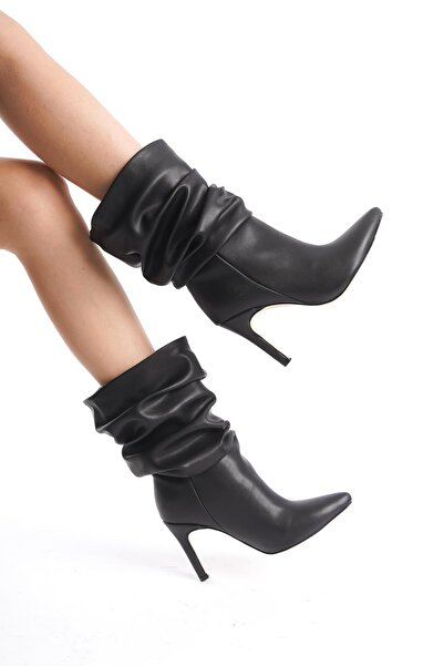 TOPUK Asena Black Skin Short Pull-Out Bellows Cowboy Boots