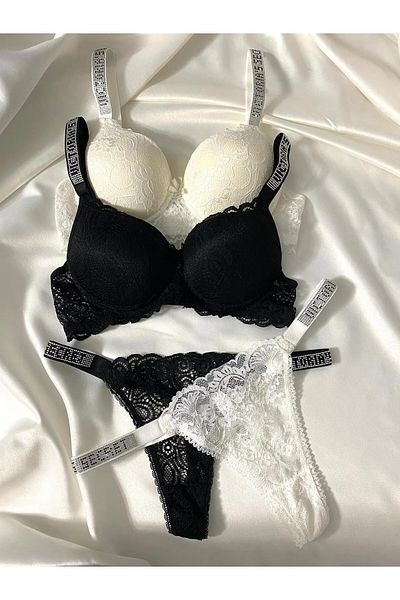 DERİN SECRET Set de sutien push-up căptușit cu dantelă și strasuri - Pachetul de două este avantajos