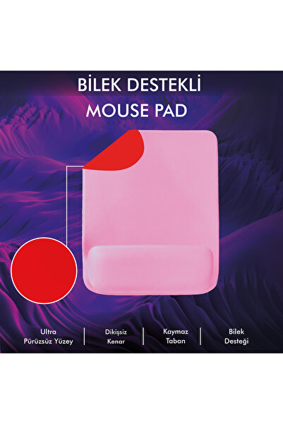 ACTIVE TEAM MP02 - Pembe Dörtgen Bilek Destekli Mouse Pad | Konfor, Kaymaz Ta...