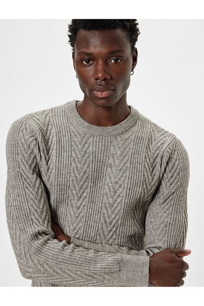 Koton Kt - Crew Neck Long Sleeve Textured Knitwear Sweater