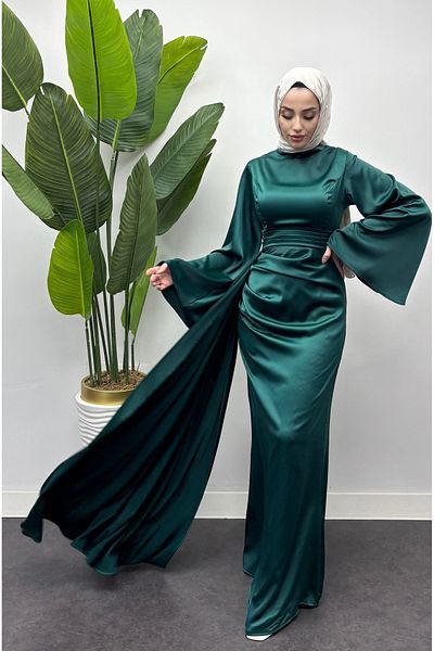 Tesettür Diyarı Women's Arabella Satin Fish Evening Dress with Cape