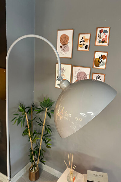 Bamyum Gri Lambader Hareketli Başlık Modern Dekoratif Metal Oturma Odası Çalışma Odası Zemin Lambası