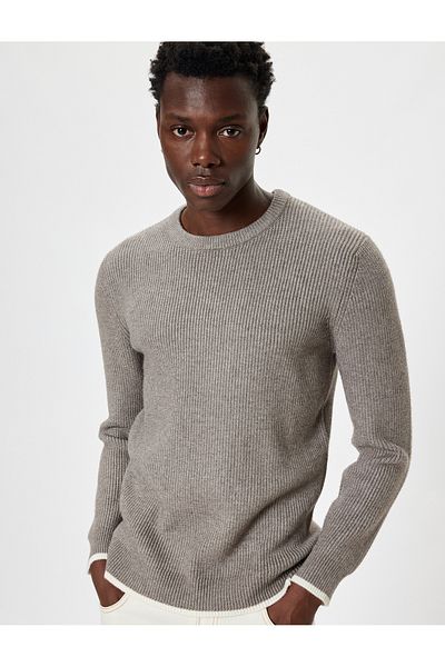 Koton Basic Knitwear Sweater - Crew Neck, Color Contrast Detail