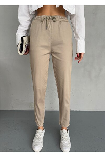 alanora Γυναικείο υφαντό παντελόνι - Σχέδιο με λάσικο στη μέση