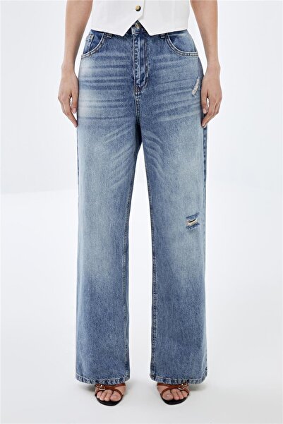 pieces of melon ΜΠΛΕ - Χαμηλή μέση φαρδιά τζιν παντελόνι