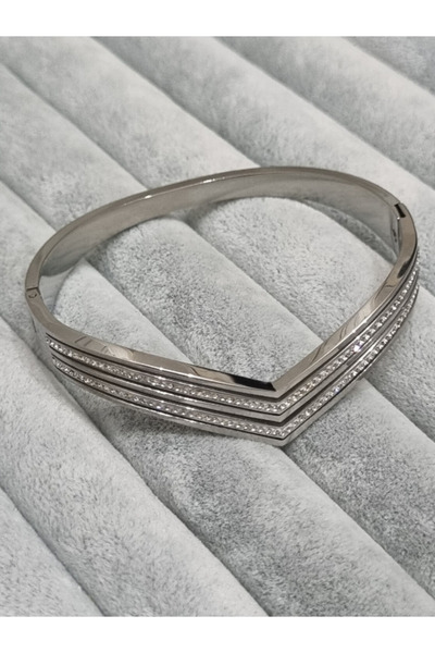 MSA TREND Çelik bileklik taşlı asimetrik bilezik 316L ayar gümüş renk çelik k...