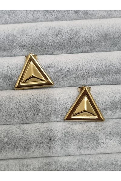MSA TREND Women's Steel Earrings Triangle Design Studded Gold Color 316L Sterling Non Tarnish Steel Earrings