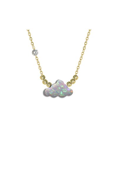 Demas Gold Pirlanta 14 Ayar Altin Dorikalı Beyaz Opal Bulut Taşlı Kolye