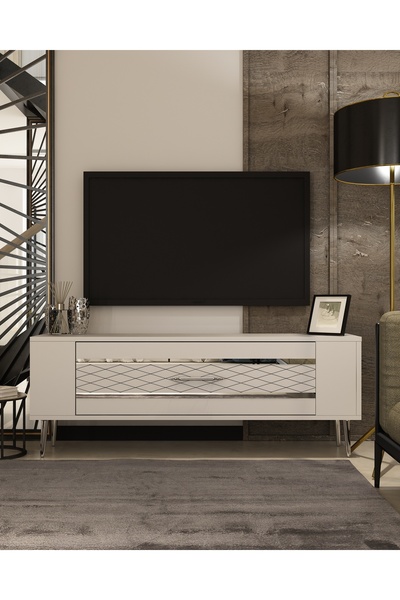 DEMONTE DECOR RETROLP2DD TV SEHPASI BEYAZ-GÜMÜŞ